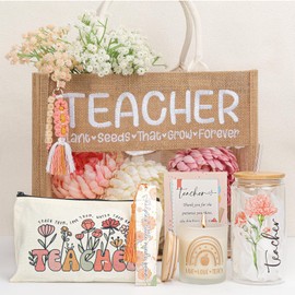 StoFurry Teachers Appreciation Gift,Teacher Gifts for Women,End of Year Teacher Gifts,Tote Bag Glass Cup Gift for Teachers