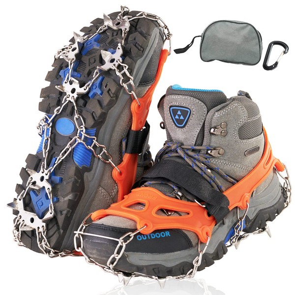Japanese Mountain Guide Supervised Crampons, Chain Spike, 19 Prong with Carabiner, Mountain Climbing, Snowy Mountains, Trekking, Lightweight, Anti-Slip, Storage Bag Included, Japanese Brand, SanSigma