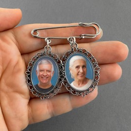 MemoriPix Double Photo Wedding Bouquet Photo Charm for Bride's Flowers or Boutonniere Pin with Resizer