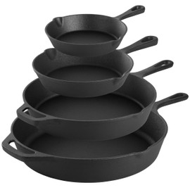 Megachef 13 Piece Pre-Seasoned Cast Iron Skillet Set with Temperd Glass Lids and Silicone Holders