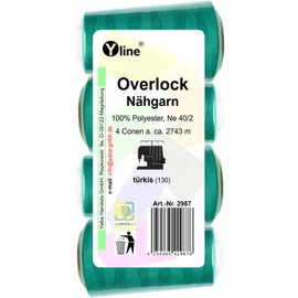 Pack of 4 spools overlock sewing thread, turquoise, 2743 m, NE 40/2, 100% polyester, sewing thread, sewing machine yarn, 2987