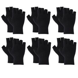 BBXWANG 6 Pairs Black Fingerless Gloves for Men Women Winter Warm Half Finger Knit Gloves