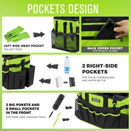 SCAVATA Wearable Cleaning Caddy Bag, Cleaning Caddy Supplies Organizer with Handle & Shoulder Straps for Housekeepers, Under Sink & Car Cleaning Tool Organizers with 4 Foldable Divider (NeonGreen)