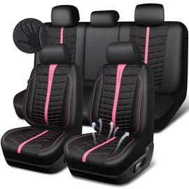 CAR PASS 3D Foam Mesh Leather Car Seat Covers Full Set, Breathable Premium Leather Seat Covers for Car,Anti Slip Universal Fit for Trucks Cars Sedans Vans SUVs, Airbag Compatible, Black Pink