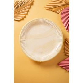 Folat 61912 Paper Party Tableware Paper Plates Round Diameter Marble Beige 23 cm Pack of 8 Disposable Tableware Plates for Birthday Party, Baby Shower, Wedding, Bridal Shower