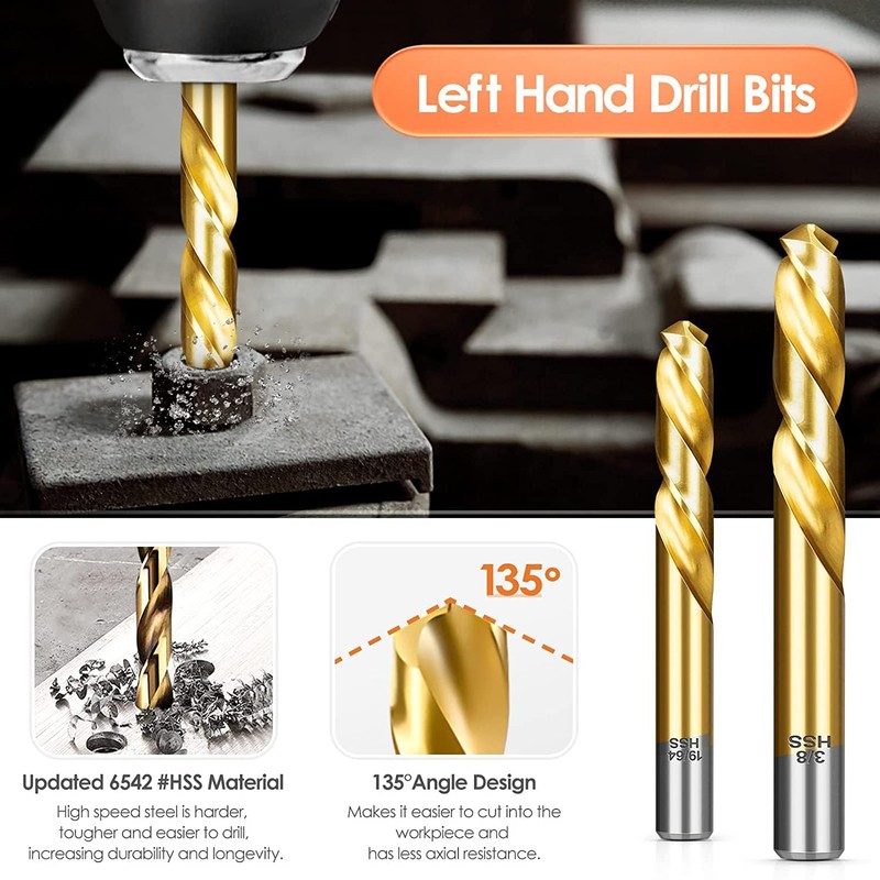 14Pcs Screw Extractor and Left Hand Drill Bits Set, Easy