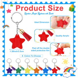 Ecation 18 Sets Inspirational Keychain Bulk Back to School Gift for Student Rainbow Acrylic Keychain with Tassels Gift for Kids Class (Star)