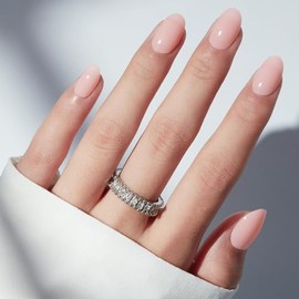 modelones Kit de uñas postizas ovaladas semitransparentes en color rosa nude. Incluye pegamento, adhesivos, lima, almohadilla de preparación y palito 
