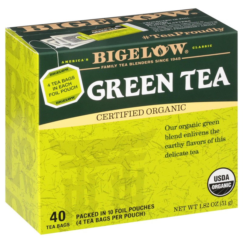 Bigelow Tea Organic Green Teabags Box, Caffeinated, 40 Count (Pack