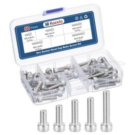 Kozelo 50pcs M5 Socket Head Cap Screws Bolts Nuts Assortment Kit - [M5x10/14/18/20/25mm] 304 Stainless Steel Allen Socket Drive for 3D Printer