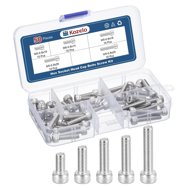 Kozelo 50pcs M5 Socket Head Cap Screws Bolts Nuts Assortment