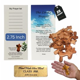 Holy Land Market Olive Wood Pocket Crosses - 2.75 in, Handmade in Bethlehem, 25 Pack of the Holy Land Olive Wood Cross with Certificates (25 Crosses from the Holy Land)