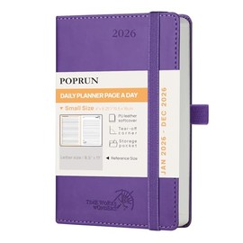POPRUN Calendar 2026 Daily Planner Soft Cover 16 x 10.5 cm, Daily Calendar A6 1 Day 1 Page (Monday - Sunday), Diary (Jan.2026-Dec.2026) with PU Leather - Purple