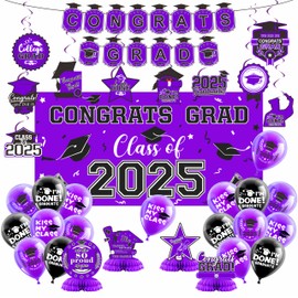 Class of 2025 Graduation Decorations Banner, Graduation Hanging Swirl,Balloons and Honeycomb Supplies for Graduation Party, Childrens Party Banners