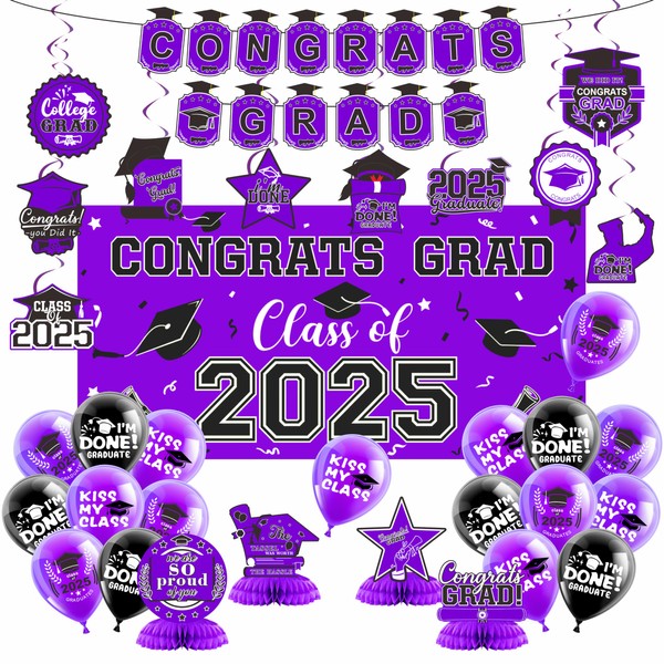 Class of 2025 Graduation Decorations Banner, Graduation Hanging Swirl,Balloons and