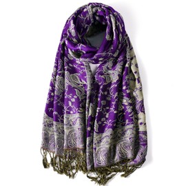 FURTALK Womens Pashmina Scarf Shawl Wrap Reversible with Fringes Paisley Pattern Elegant Colors