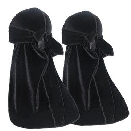 ForceWave Velvet Durag for Men, 2 Pieces Velvet Dorag for Men & Women 360 Wave with Long Tail and Wide Strap (Black Black)