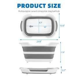 7.1 Gal/27L Multipurpose Collapsible Dog Bathtub, Raised Small Pet Bathtub with Drainage Hole and Pet Hair Collector, Portable Dog Bath Tub for Puppy Cats Space Saving Laundry Basket Organizer