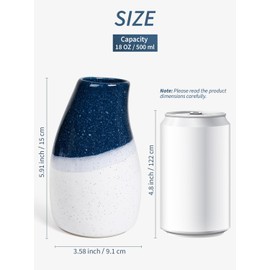 KERMANDO Ceramic Vase – 5.9” Tall Handmade Blue and White Glazed Pottery for Home Decor – Modern Asymmetrical Flower Vase for Living Room, Shelf, Table Centerpiece – 18oz / 500ml