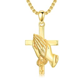 Seiyang Gold Plated Praying Hands Necklace 925 Sterling Silver Serenity Prayer Cross Pendant Christian Vintage Catholic Jewelry Gifts Jesus Cross Amulet