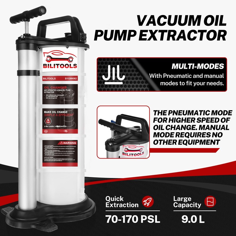 BILITOOLS 2 in 1 9L Vacuum Oil Pump Extractor Pneumatic/Manual