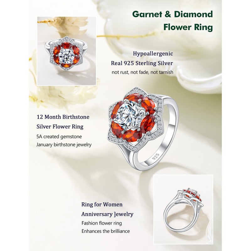 RANDES Flower Promise Rings for Her Diamond Engagement Wedding Jewelry