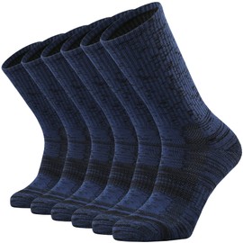 SOX TOWN Unisex Cushioned Crew Training Athletic Socks Men & Women with Combed Cotton Moisture Wicking Breathable Performance(NavyBlue L)