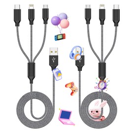 Multi Charging Cable,(2Pack 4FT) USB Cable Multi Charging Cord 3 in 1 Charging Cable Nylon Braided Universal Charger Phone Charger Cord with Type-C,Micro USB,IP Port for iPhone16/15 Series/Phone&Pad | Firsting