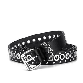 Lamerry Studded Belt, Punk Hip Hop Rivet, Street Belt, Subcal, Harajuku Style, Y2K, Fits Jeans, 43.3 inches (110 cm), Men's, Women's, Black, Black
