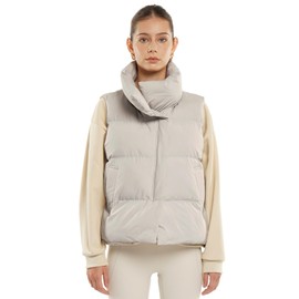 PUFFIT Women's Puffer Vest, Sleeveless Bubble Vests Outerwear with Trendy Hidden Diagonal Zipper, Stand Collar, Side Pockets, Ultra Soft Versatile Padded Puffy Gilet