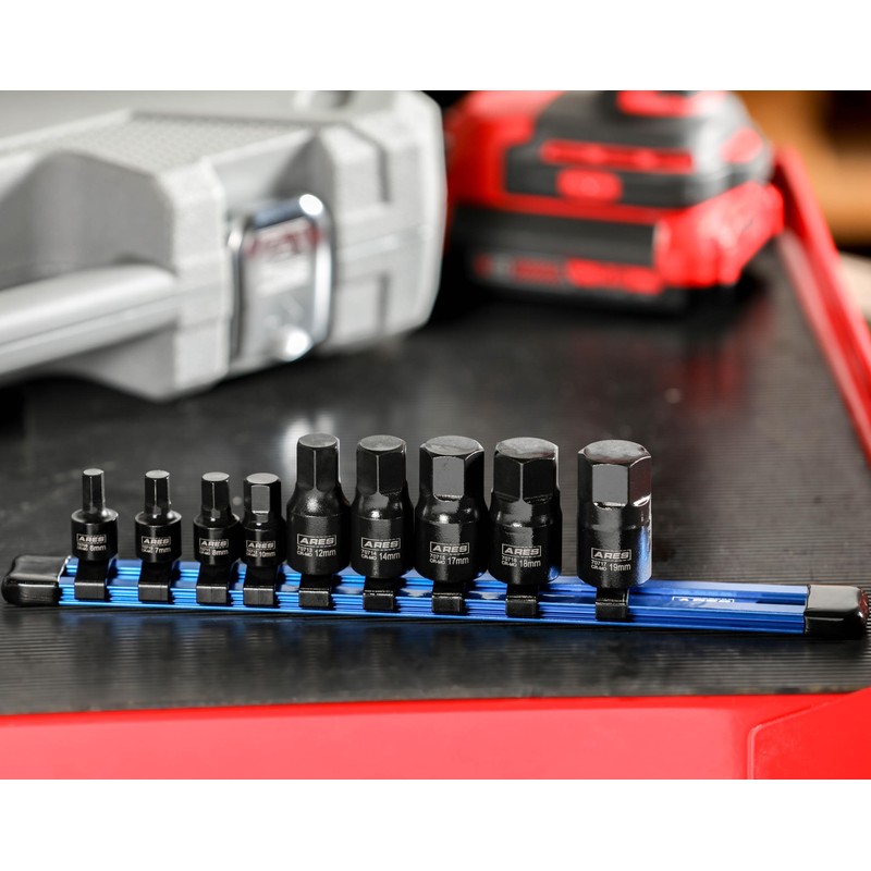 ARES 70497-9-Piece Metric Impact Hex Driver Set - Chrome Moly