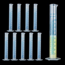 10Pack 100ml Plastic Graduated Cylinder, Transparent Measuring Cylinder Lab Test Tube Flask, 2 Sided Measuring Lines Graduated Cylinder Beaker for Science Lab Project, Pour Spout & Hexagonal Base