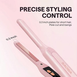 Mini Pencil Flat Iron for Short Hair - 0.3" Ultra-Thin Hair Straightener & Curler, 9 Temp (190°F-430°F), Ceramic Tourmaline, Fast 30s Heat Up, Travel Kit with Pouch & Glove, Dual Voltage
