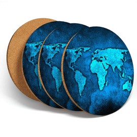 Destination Vinyl 4 Set - World Map Earth Travel Fun Coasters - Kitchen Drinks Coaster #3799