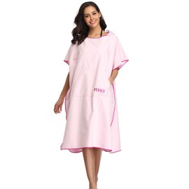 FLYILY Changing Towel Poncho Hooded light weight Microfiber surf wetsuit changing with pocket, Adults/Kids beach swimming changing towel (LightPink, Large(Fit for Adult))