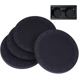 Car Coasters, Wisdompro 4 Pack PVC Car Cup Holder Insert Coaster - Anti Slip Universal Vehicle Interior Accessories Cup Mats for Women(2.75" Diameter, Black)