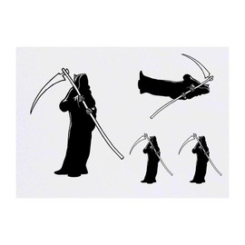 4 x 'Grim Reaper' Temporary Tattoos - Water Resistant, Skin-Safe, Non-Toxic Transfers, Mixed Sizes (TO00012913)