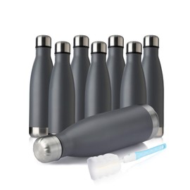 MEWAY 17oz Sport Water Bottle 8 Pack Vacuum Insulated Stainless Steel Sport Water Bottle Leak-Proof Double Wall Cola Shape Water Bottle,Keep Drinks Hot & Cold (Cold Gray,8 Pack)