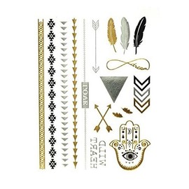 Miya® 1 Wild Style Tattoo Flash Metallic Tattoos, Temporary Tattoo, Gold/Black/Silver Coloured Jewellery Tattoo For Body Arms Necklace Bracelet Flash Tattoos Body Tattoo FORM01