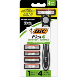 N/A BIC Flex 4 Refillable Razors for Men Gift Sets, 5 Pack 1 Handle and 4 Cartridges