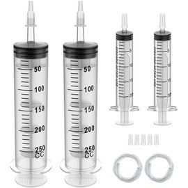 Syringe 250 ml, bubble syringe, plastic syringe, dosing syringe for brake bleeder, feed syringe, marinating syringe and suction syringe with hose (2, 250 ml)