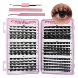 VEGCOO 570 Stück Individuelle Wimpern Verlängerung Set mit 30D 40D 50D 60D 80D 100D Wimpern Doppelender Applikator und Wimpernzange DIY Wimpern Set, Natürlicher Look für Anfänger und Profis