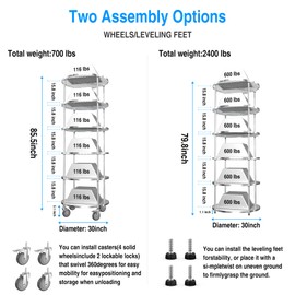 NSF 6 Tier Round Shelf Wire Shelving Unit, 2400lbs Heavy Duty Adjustable Storage Rack with Wheels & Shelf Liners for Corner Shelving and Room Center Display Shelving, 85.5"High 30in Diameter - Chrome