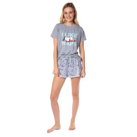 INTIMO Peanuts Womens' Snoopy I Like Naps Character Sleep Pajama Set Shorts (Large) Multicolored