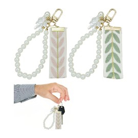 TPZORJX 2 pieces key ring women, pearl key chain, short with key ring for women, elegant keychain, aesthetic, key fob, pink, short lanyard, cute stuff, colour