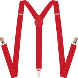 GUCHOL Suspenders for Mens with Strong Metal Clips Adjustable Elastic Y Style Leather Heavy Pants Suspender for Wedding&Party (Red)