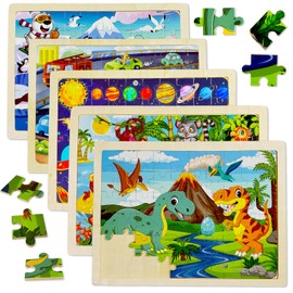 Kulveanju Holzpuzzle Kinder ab 3 4 Jahre - 5 Set 60 Teile Tier Dino Puzzle Kinder, Vorschule Lehrreiches Montessori Holzspielzeug, Steckpuzzle Holz Spielzeug Geschenk für Kleinkind Jungen und Mädchen