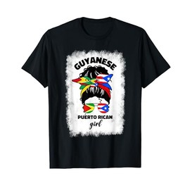 Half Guyanese And Puerto Rican Rico Guyana Flag Afro Girl T-Shirt