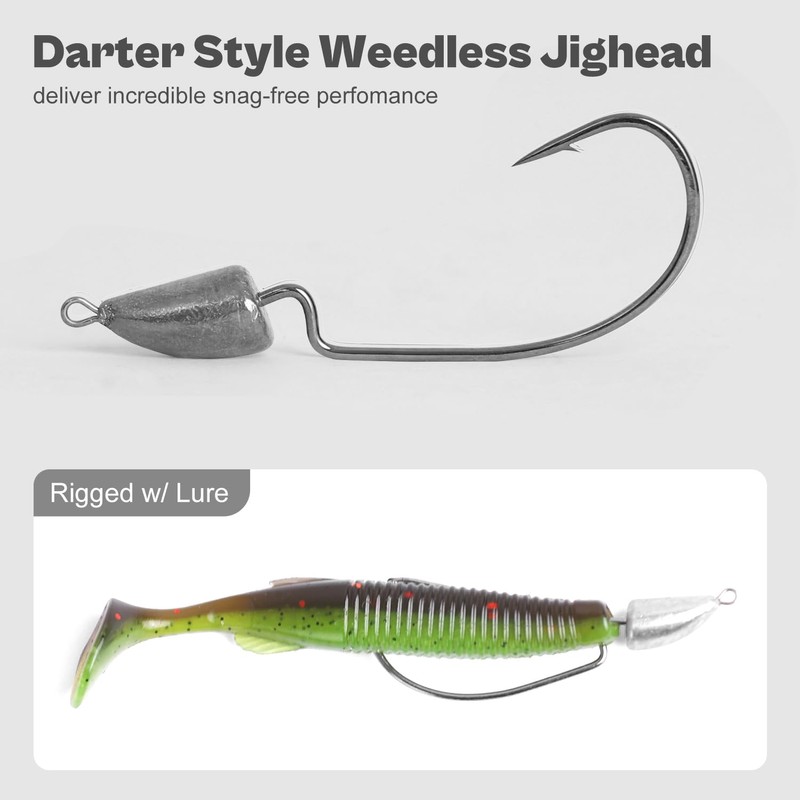 Weedless Darter Swimbait Jig Heads, Bullet Style Weighted EWG Offset