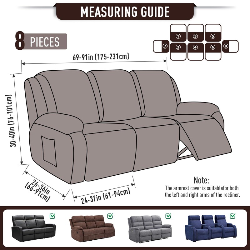 TAOCOCO Recliner Sofa Covers 8-Pieces Stretch Large Couch Covers for
